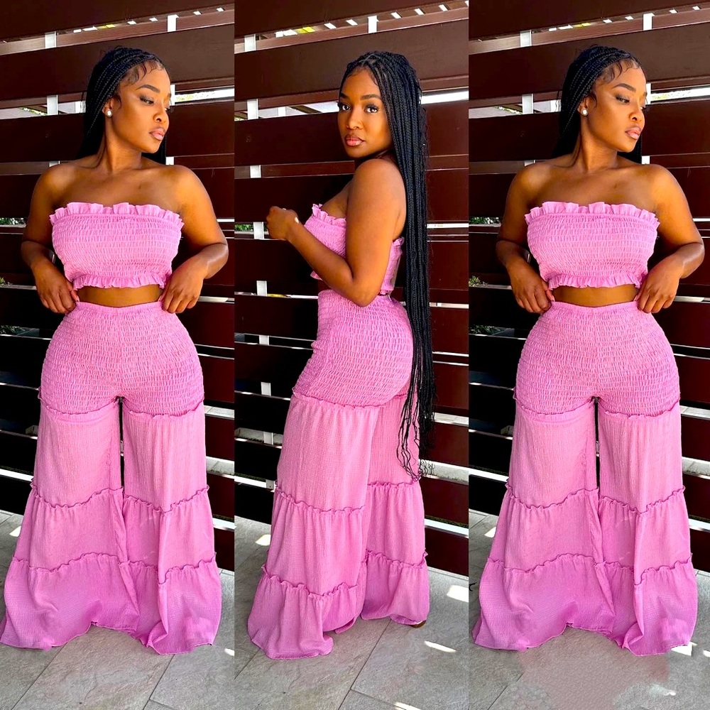 Ruffle Strapless Two-Piece Pants Set